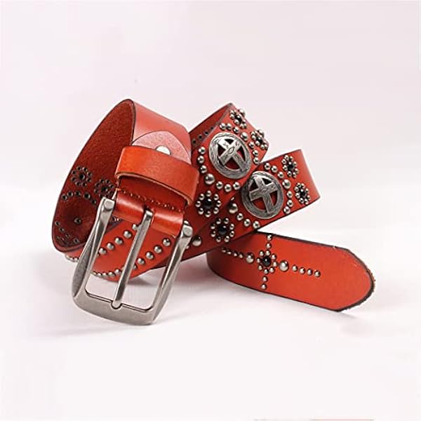 COLIFAS Punk rock dubbad bälte för kvinnor och män handgjord nit i cirkulärt arrangemang läderbälten med repbeständigt spänne